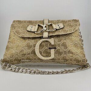 Vintage Y2k Guess Monogram Gold Shoulder Purse with Chain Strap